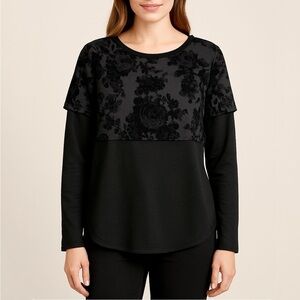 Joseph Ribkoff Foiled Velvet Georgette Flared Top Size 10